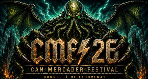 Cabecera de Can Mercader Festival 2026 con criatura fantástica, alas y relámpagos