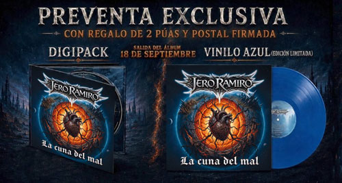 Anuncio de preventa de La Cuna del Mal de Jero Ramiro con el digipack y el vinilo azul